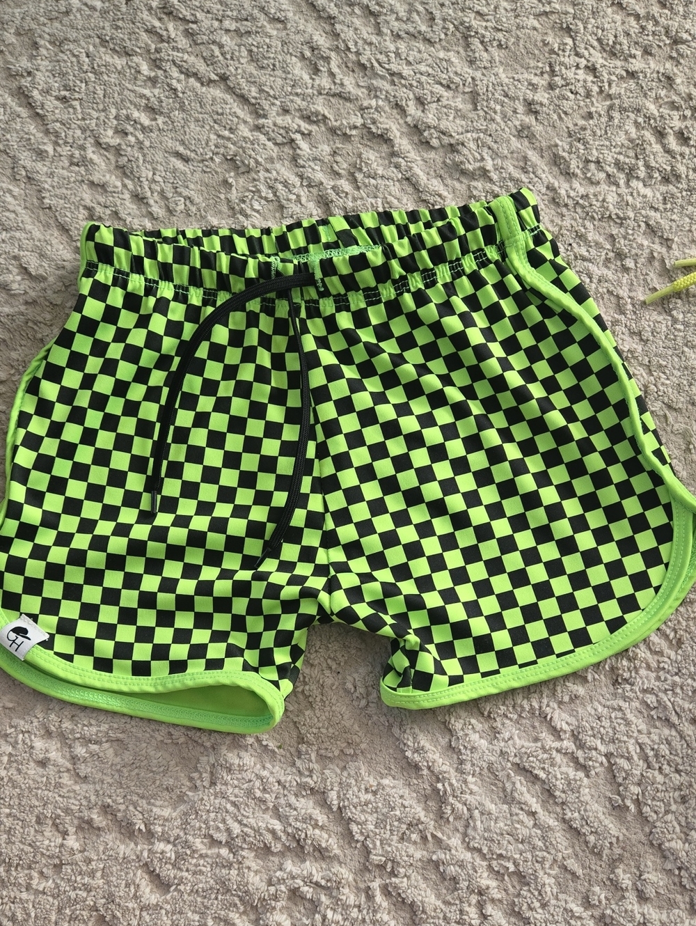 Boys 4t-5t Neon Green Checkerboard Kids Shorts
